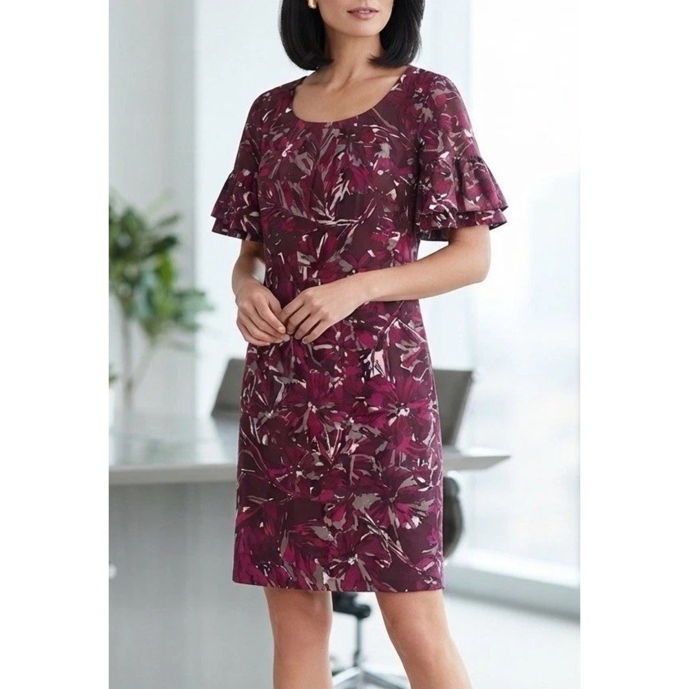 Trina Turk Silk Wool Blend Floral Pleated Shift Dress USA Office Professional 8